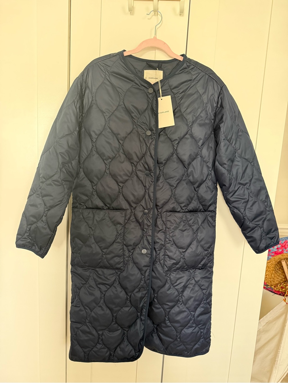 Everlane Navy Quilted Long Puffer Coat